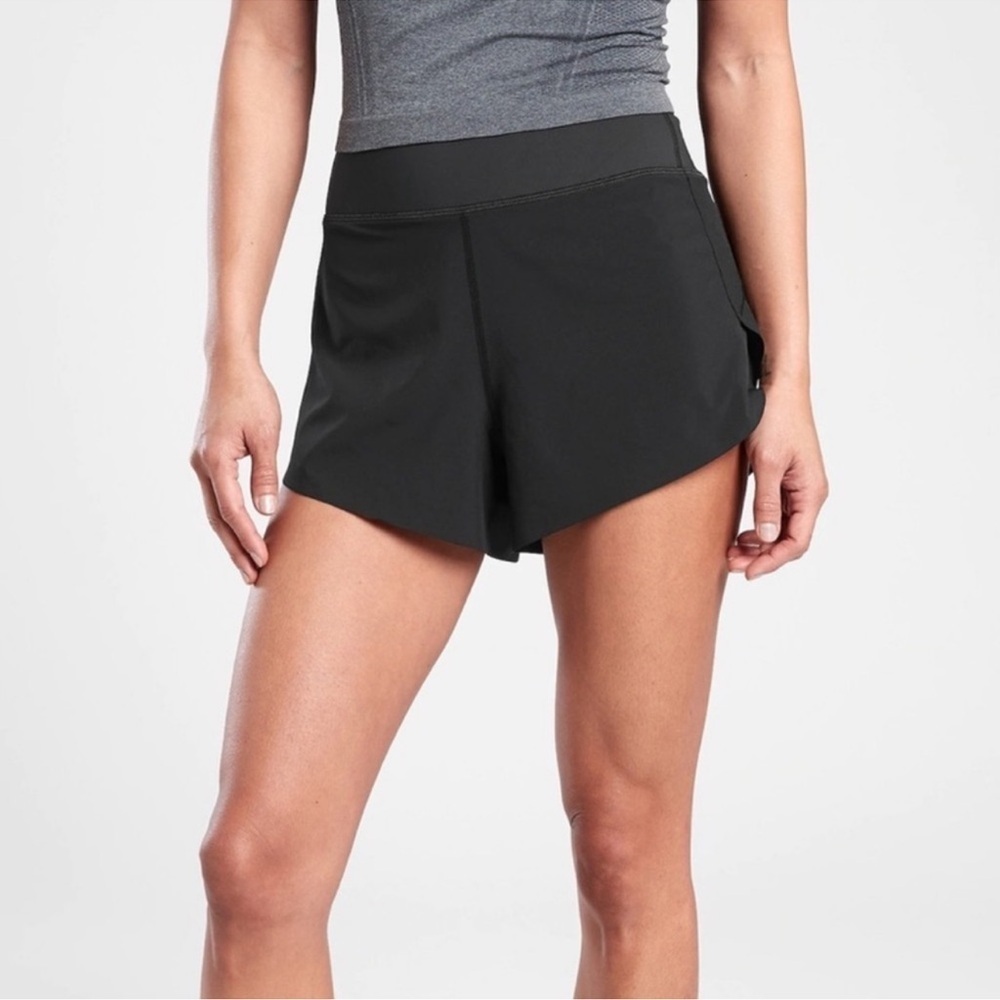 Athleta Black Split-Hem Athletic Shorts with Wide Waistband